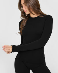 SoftMotion™ Long Sleeve Top with White Logo | Black