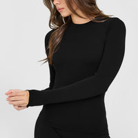 SoftMotion™ Long Sleeve Top with White Logo | Black