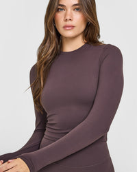 SoftMotion™ Long Sleeve Mid Top with White Logo | Dark Umber Brown