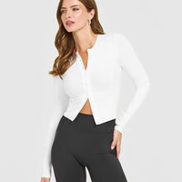 Mellow™ Rib Mid Long Sleeve Cardigan | White