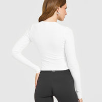 Mellow™ Rib Mid Long Sleeve Cardigan | White