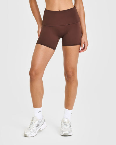 SoftMotion™ Fold Over Shorts 6" with White Logo | Espresso Brown