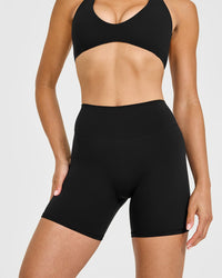 SoftMotion™ High Waisted Shorts 6" with White Logo | Black