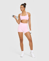 Effortless Seamless Shorts with White Logo | Chalk Pink