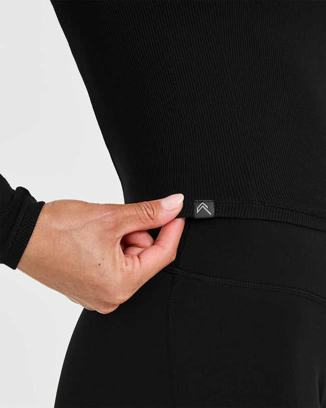 Mellow™ Rib V Neck Mid Long Sleeve Top | Black