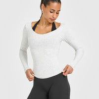 Mellow™ Rib V Neck Long Sleeve Top | Light Grey Marl
