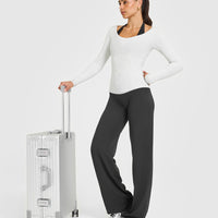 Mellow™ Rib V Neck Long Sleeve Top | Light Grey Marl