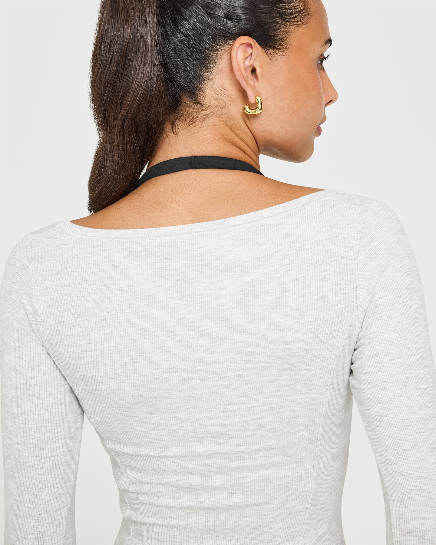 Mellow™ Rib V Neck Long Sleeve Top | Light Grey Marl