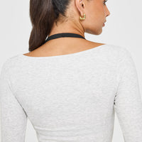 Mellow™ Rib V Neck Long Sleeve Top | Light Grey Marl
