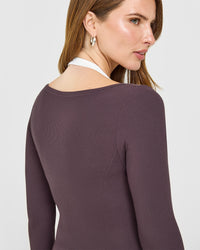 Mellow™ Rib V Neck Mid Long Sleeve Top | Umber Brown