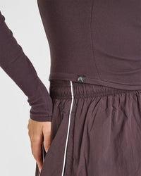 Mellow™ Rib V Neck Mid Long Sleeve Top | Umber Brown