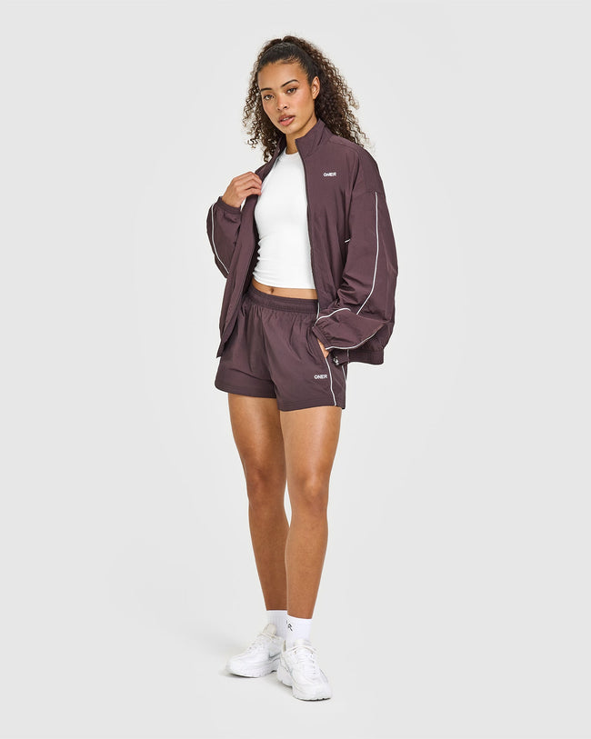 Oversized Piped Woven Track Jacket | Deep Umber Brown