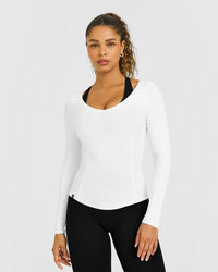 Mellow™ Rib V Neck Long Sleeve Top | White