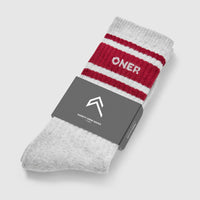 Varsity Long Crew Socks 1 Pack | Grey Marl/Ruby Red
