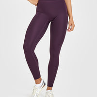 Timeless High Waisted Leggings with White Logo | Blackberry Purple