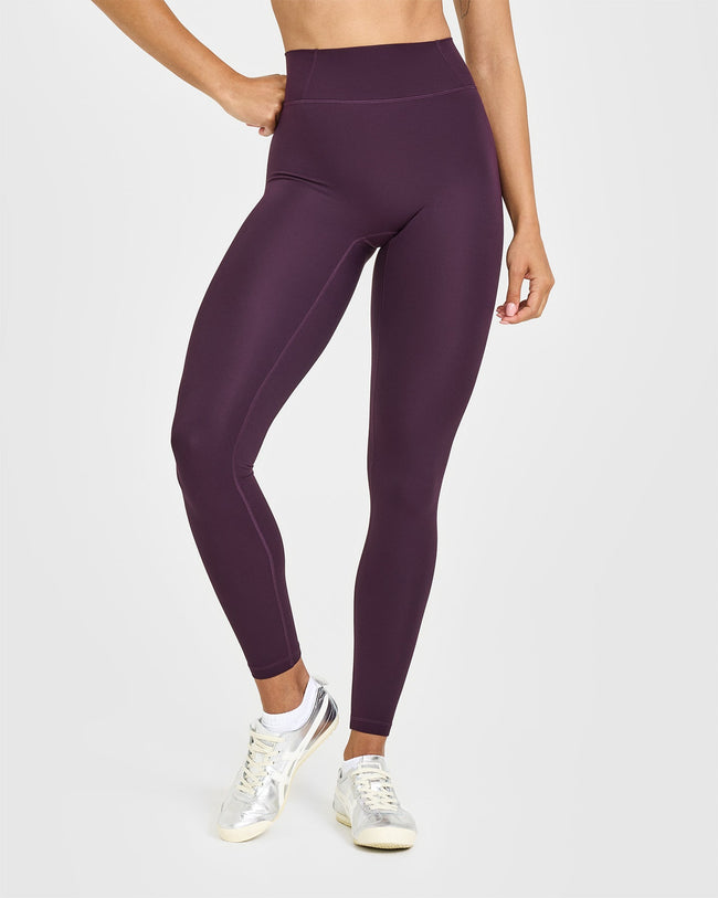 Timeless High Waisted Leggings with White Logo | Blackberry Purple