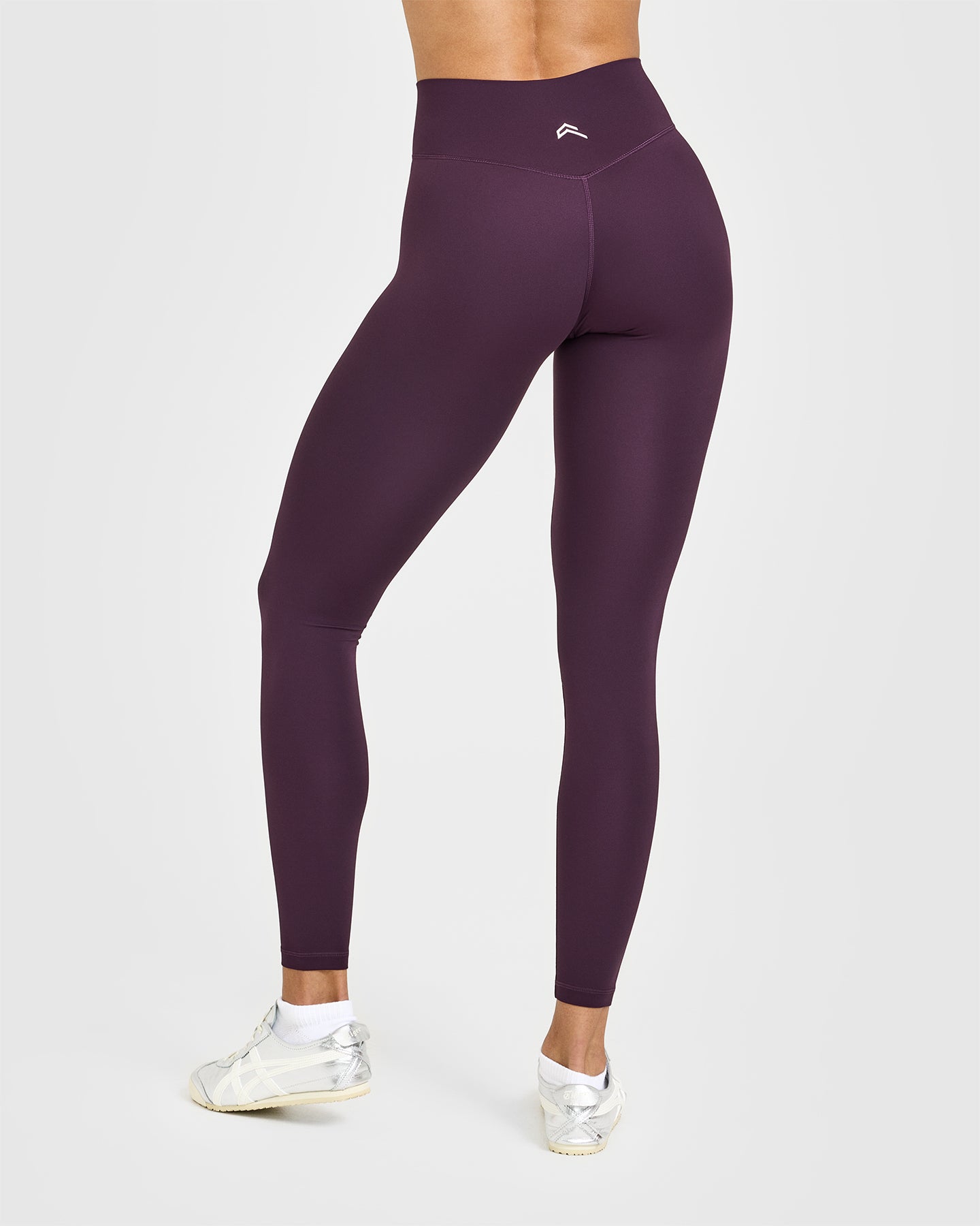 Timeless High Waisted Leggings with White Logo | Blackberry Purple