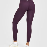 Timeless High Waisted Leggings with White Logo | Blackberry Purple
