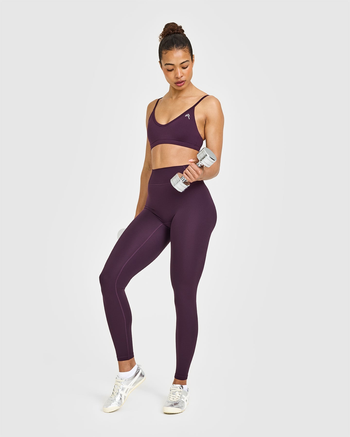 Timeless High Waisted Leggings with White Logo | Blackberry Purple