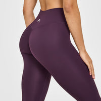 Timeless High Waisted Leggings with White Logo | Blackberry Purple