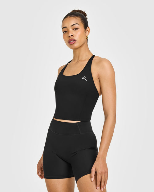 Oner Modal Timeless Square Neck Mid Vest with White Logo | Black