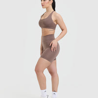 Timeless Square Neck Sports Bra | Cool Brown