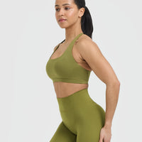 Timeless Square Neck Sports Bra | Olive Green