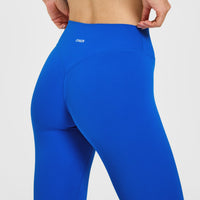 SoftMotion™ High Waisted Leggings with White Logo | Light Cobalt Blue