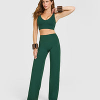 SoftMotion™ Longline Sports Bra with White Logo | Dark Racing Green