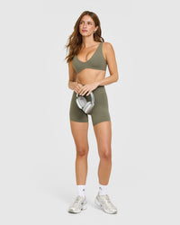 SoftMotion™ Scoop Back Bralette with White Logo | Alpine Green