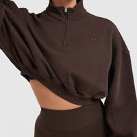 All Day Cosy Crop 1/4 Zip Sweatshirt | 70% Cocoa