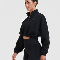 All Day Cosy Crop 1/4 Zip Sweatshirt | Black