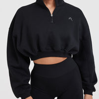 All Day Cosy Crop 1/4 Zip Sweatshirt | Black