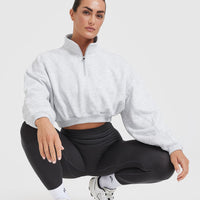 All Day Cosy Crop 1/4 Zip Sweatshirt | Light Grey Marl