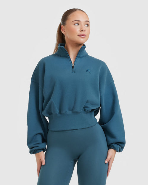 Oner Modal All Day Crop 1/4 Zip Sweatshirt | Lake Blue