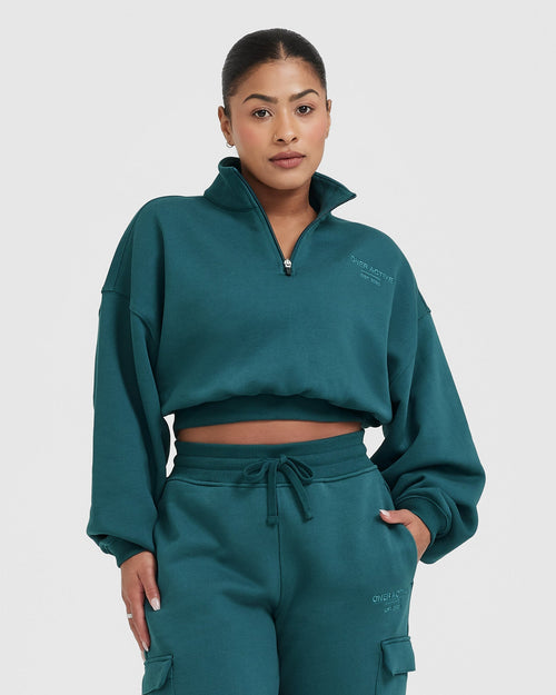 Oner Modal All Day Est 2020 Crop 1/4 Zip Sweatshirt | Marine Teal