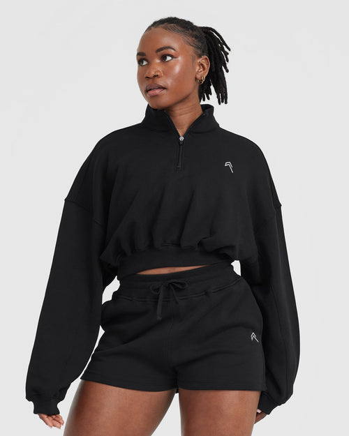 Oner Modal All Day Lightweight Crop 1/4 Zip Sweatshirt | Black