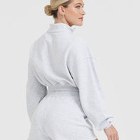 All Day Lightweight Crop 1/4 Zip Sweatshirt | Light Grey Marl