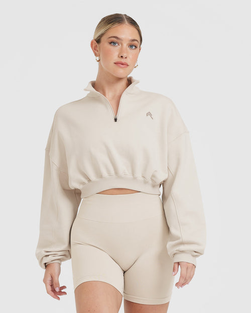 Oner Modal All Day Lightweight Crop 1/4 Zip Sweatshirt | Sand