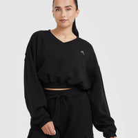 All Day Lightweight Oversized V-Neck Sweatshirt | Black