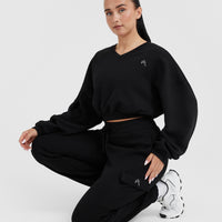 All Day Lightweight Oversized V-Neck Sweatshirt | Black