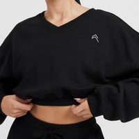 All Day Lightweight Oversized V-Neck Sweatshirt | Black