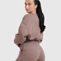 All Day Lightweight Oversized V-Neck Sweatshirt | Cool Brown