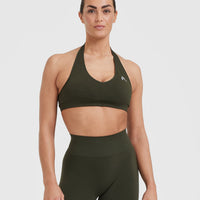 Classic Seamless 2.0 Halter Neck Bralette | Khaki Marl