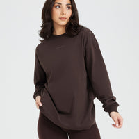 Classic Mirror Graphic Oversized Long Sleeve Top | Washed 70% Cocoa