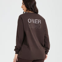 Classic Mirror Graphic Oversized Long Sleeve Top | Washed 70% Cocoa