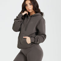 Classic Lounge Oversized Zip Through Hoodie | Deep Taupe