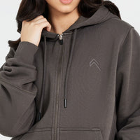Classic Lounge Oversized Zip Through Hoodie | Deep Taupe