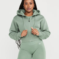 Classic Lounge Cropped Zip Through Hoodie | Sage