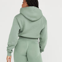 Classic Lounge Cropped Zip Through Hoodie | Sage